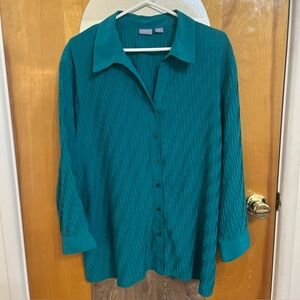 LAURA SCOTT Plus Size 3X Women’s Green Blouse Top Button Up V-Neck Collar